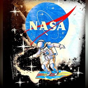 $7 or 2/$10 tshirt sale: NASA long sleeve tee astronaut surfing space T-shirt